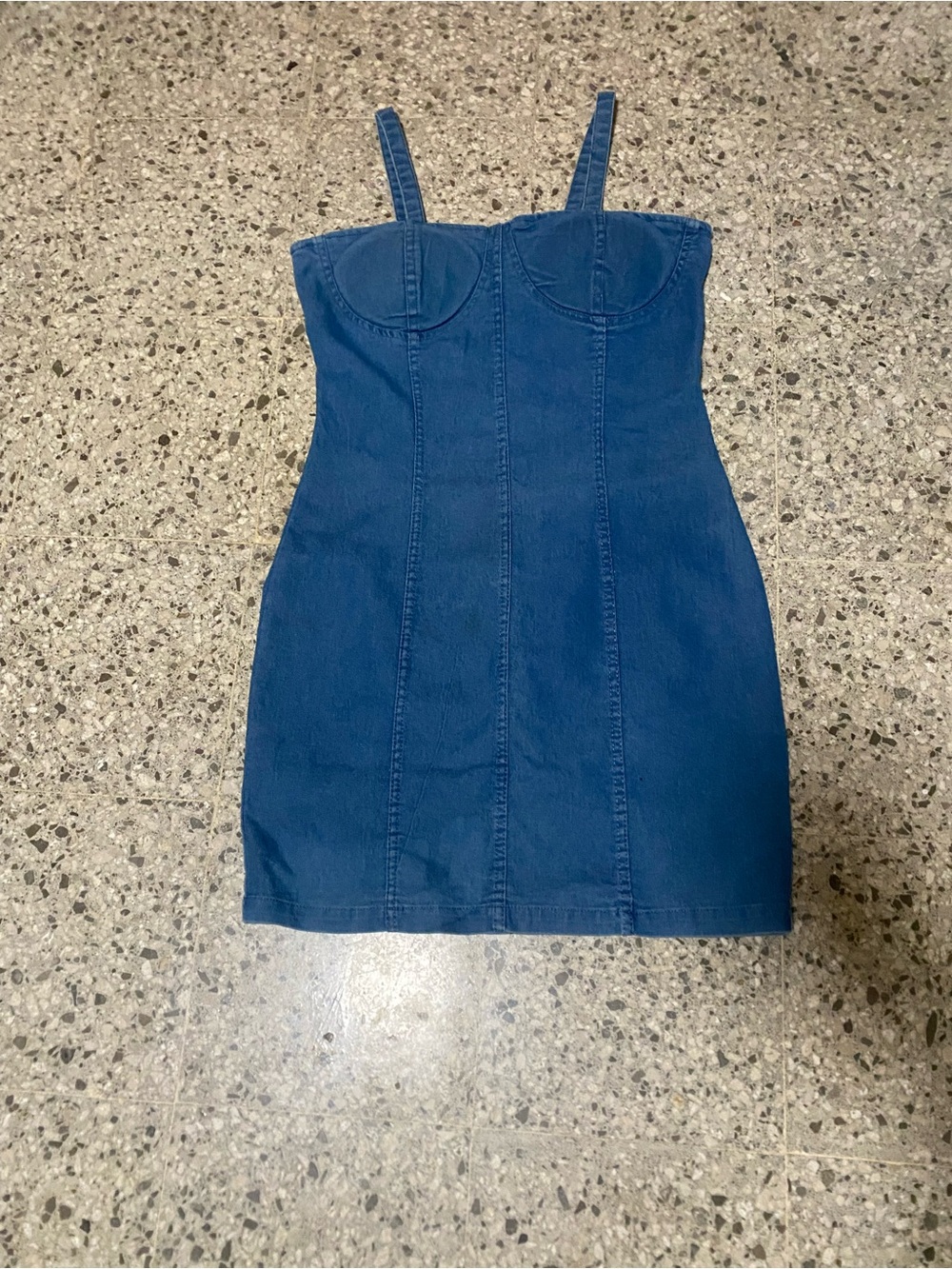 Derek Heart Blue Denim Midi Dress with Bust Seams and Straps Size Medium